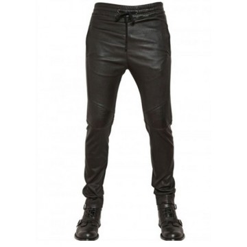 Men Casual Wear Skinny Fit Pure Black Leather Pants