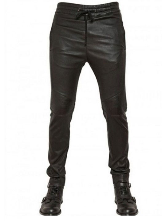 Men Casual Wear Skinny Fit Pure Black Leather Pants