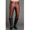 Men Fashion Contrast Color Genuine Black and Brown Leather Pants 