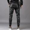 Men High Street Fashion Black Leather Casual Pant  