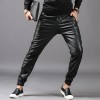 Men High Street Fashion Black Leather Casual Pant  