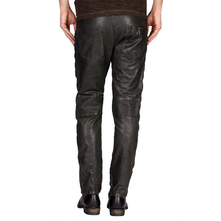 Men Regular Fit Casual Outerwear Black Leather Pants
