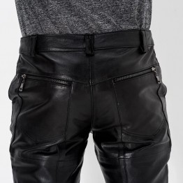 Mens Business Casual Slim Fit Genuine Black Leather Pants
