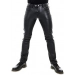 Mens Button Closure Black Leather Trouser Jeans Pants
