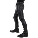 Mens Button Closure Black Leather Trouser Jeans Pants