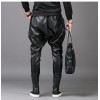Mens Casual Fashion Slim Harem Black Leather Trousers Pants