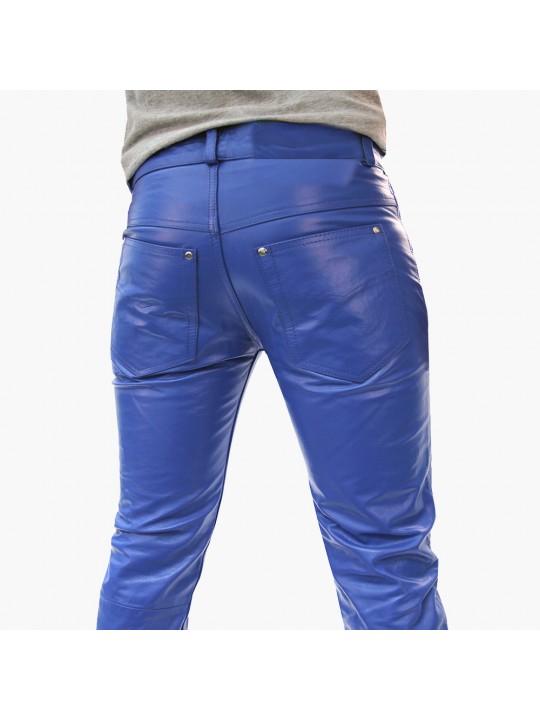 Mens Casual Wear Genuine Blue Leather Pants