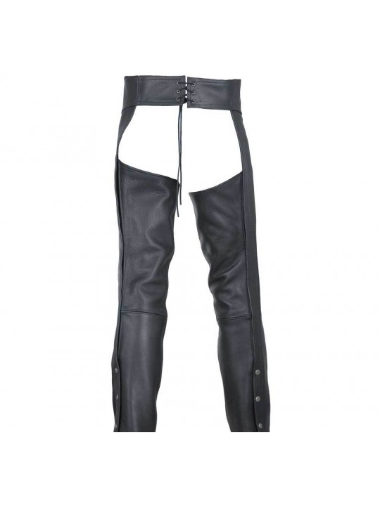 Mens Classic Black Leather Motorcycle Riding Chaps