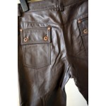 Mens Classic Genuine Soft Dark Brown Leather Straight Pants