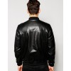 Mens Classic Zippered Pure Black Leather Bomber Jacket