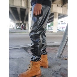 Mens Fashion Perforated Black Leather Drop Crotch Harem Pants