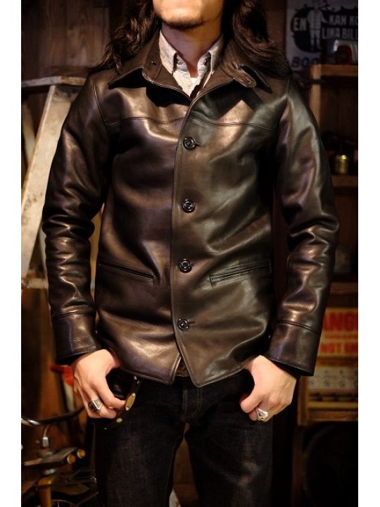 Mens Fashion Real Black Leather Car Coat