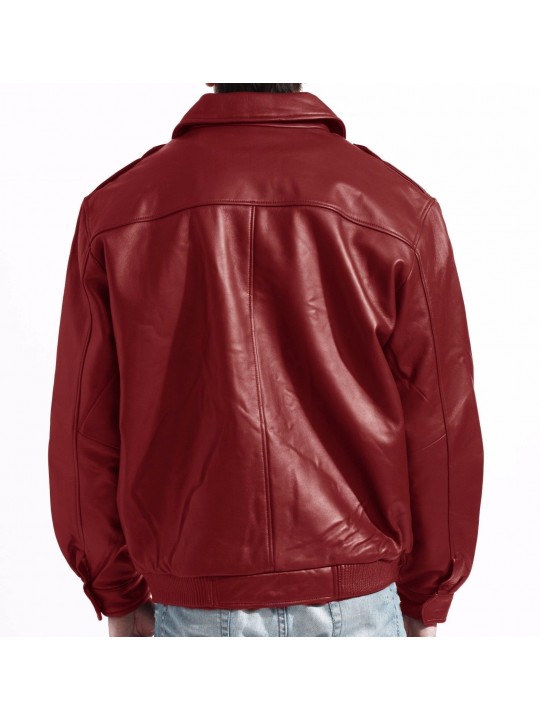 Mens Fashion Real Red Leather bomber Jacket Coat