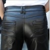 Mens Fashion Regular Fit Pure Black Leather Motorcycles Pants 