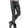 Mens Fashion Zipper Straight Skinny Genuine Black Leather Pants