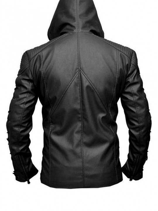 Mens Fashionable Hooded Genuine Black Leather Jacket