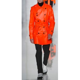 Mens Genuine Soft Lambskin Orange Leather Coat 