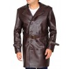 Mens Genuine Leather Dark Brown Trench Coat