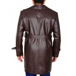 Mens Genuine Leather Dark Brown Trench Coat