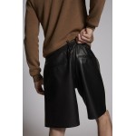 Mens High Waisted Loose Fit Real Black Leather Shorts