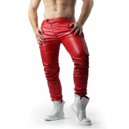 Mens Hot Fashion Genuine Red Leather Pants