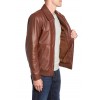 Mens Ideal Fit Spread Collar Brown Leather Bomber Jacket