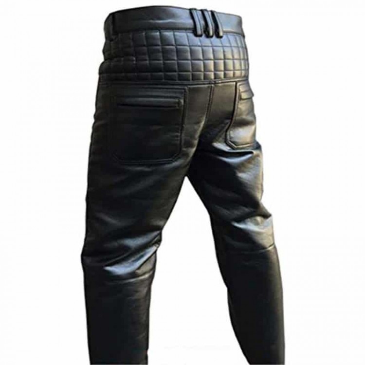 Without Back Zip BLUF Pants Men's Real Leather Pants Bikers Quilted Pants With 