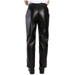 Mens Regular Fit Elastic Waist Black Leather Pants Trousers