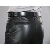 Mens Regular Straight Flat Black Leather Motorcycle Pants
