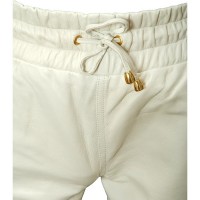 Mens Relaxed Fit Real  White Leather Joggers Sweat Pants