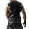 Mens Sexy Lace-up Panels Black Leather Vest