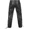Mens Side Laces Thick Black Genuine Leather Motorcycle Pants