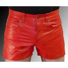 Mens Side Pockets Red Leather Shorts