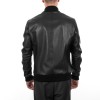 Mens Slim Fit Genuine Black Leather Bomber Jacket 