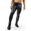 Mens Slim Fit Lace-Up Black Leather Moto Pants
