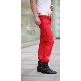 Mens Slim Singer Costumes Red Leather Boots Trousers Pants 