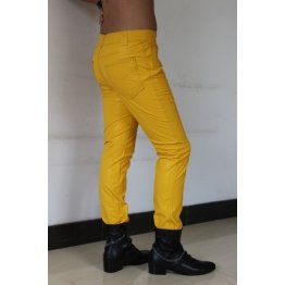 Mens Slim Singer Costumes Yellow Leather Boots Trousers Pants 