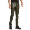 Mens Slim Straight Fit Pure Olive Green Leather Pants