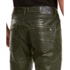 Mens Slim Straight Fit Pure Olive Green Leather Pants