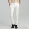 Mens Spring Casual Slim Fit White Leather Long Trouser Pants