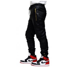 Mens Style Custom Made Leather Sweat Pants in Black