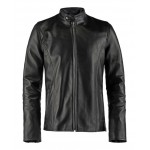 Mens Vintage Fashion Stand Collar Black Leather Jacket