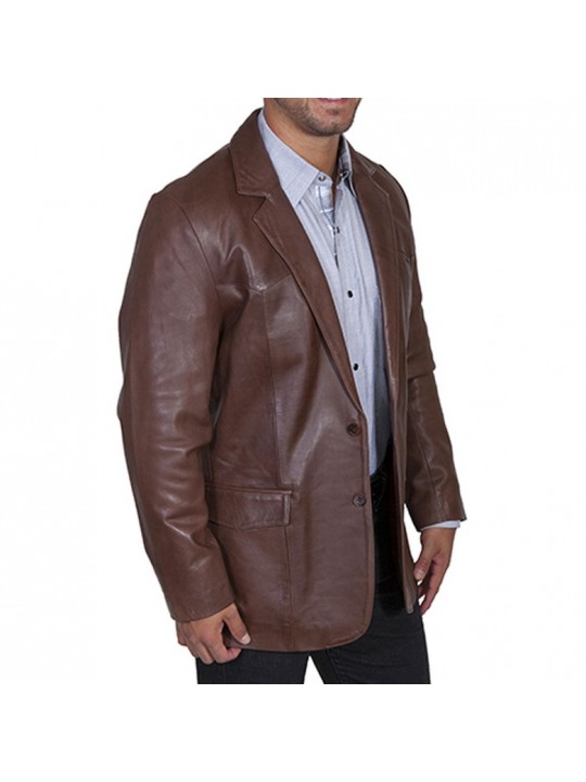 Mens Western Pure Leather Dark Brown Sportcoat Blazer