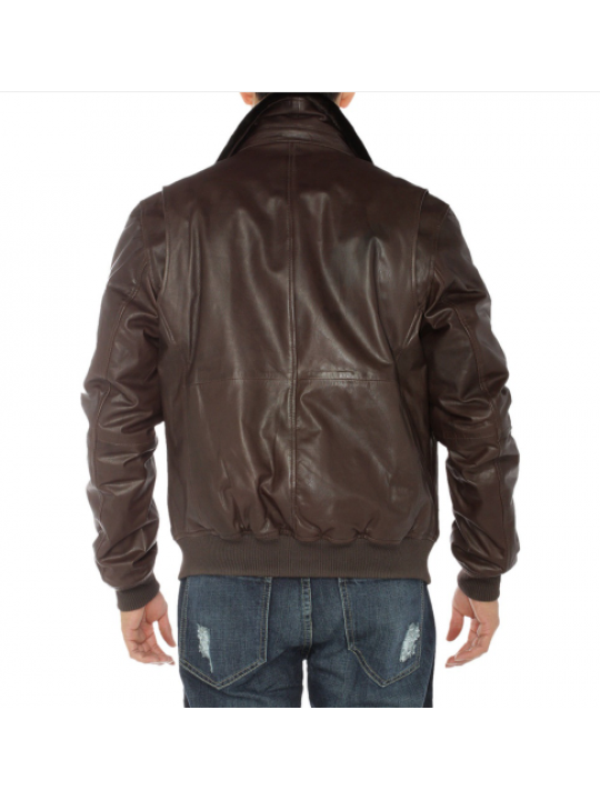 Pure sheepskin Brown Leather Flight Bomber Jacket For Men