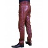 Regular Fit Genuine Burgundy Biker Leather Pants for Men
