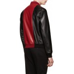 Simple Black and Red Leather Bomber Jacket for Men