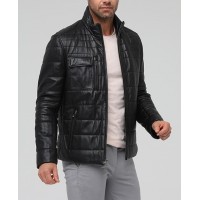 Soft Genuine Black Leather Solid Sporty Jacket for Men