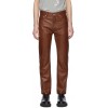 Straight Leg Mid Rise Brown Leather Trousers Pant for Men 