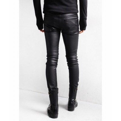 Street Style Black Leather Motorcycle Pants for Men