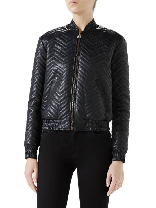 Classic and stylish Quilted Leather Bomber Jacket for Women